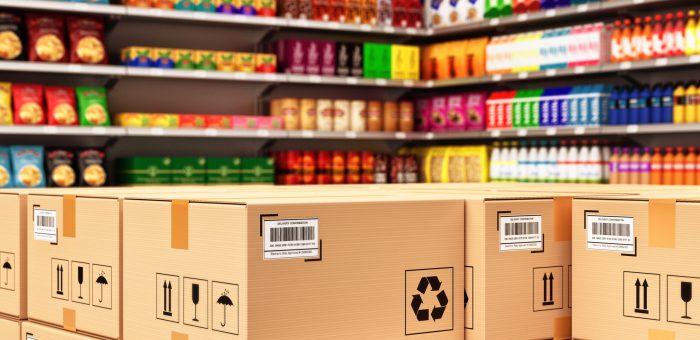 Distribution warehouse logistics, packaged parcels ready for shi Distribution warehouse logistics, packaged parcels ready for shi